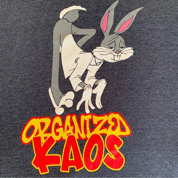 VTG 90s Bugs Bunny ORGANIZED KAOS Graphic Shirt T Shirt Men’s XL Grey Tee Rabbit - Picture 2 of 12